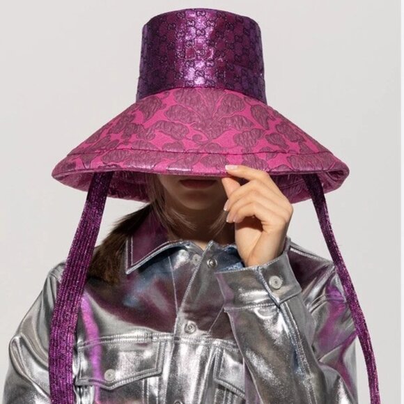 Gucci Women’s GG Monogram Metallic Sun Hat Size Large 58 CM $695 - Picture 1 of 12
